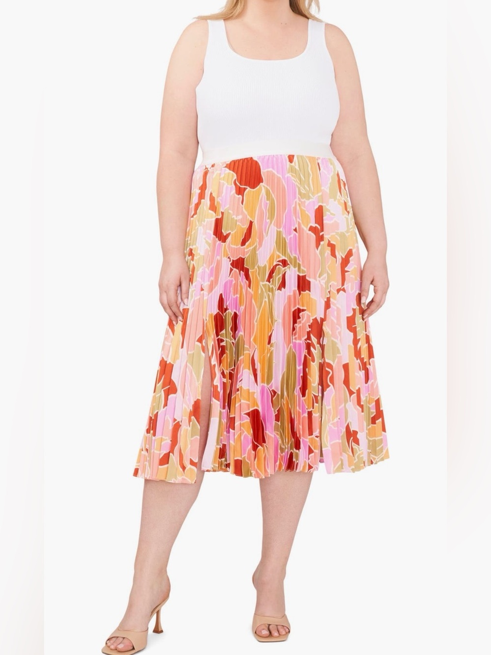 Skirt bundle: Halogen abstract print and Max Studio vegan leather midi skirt